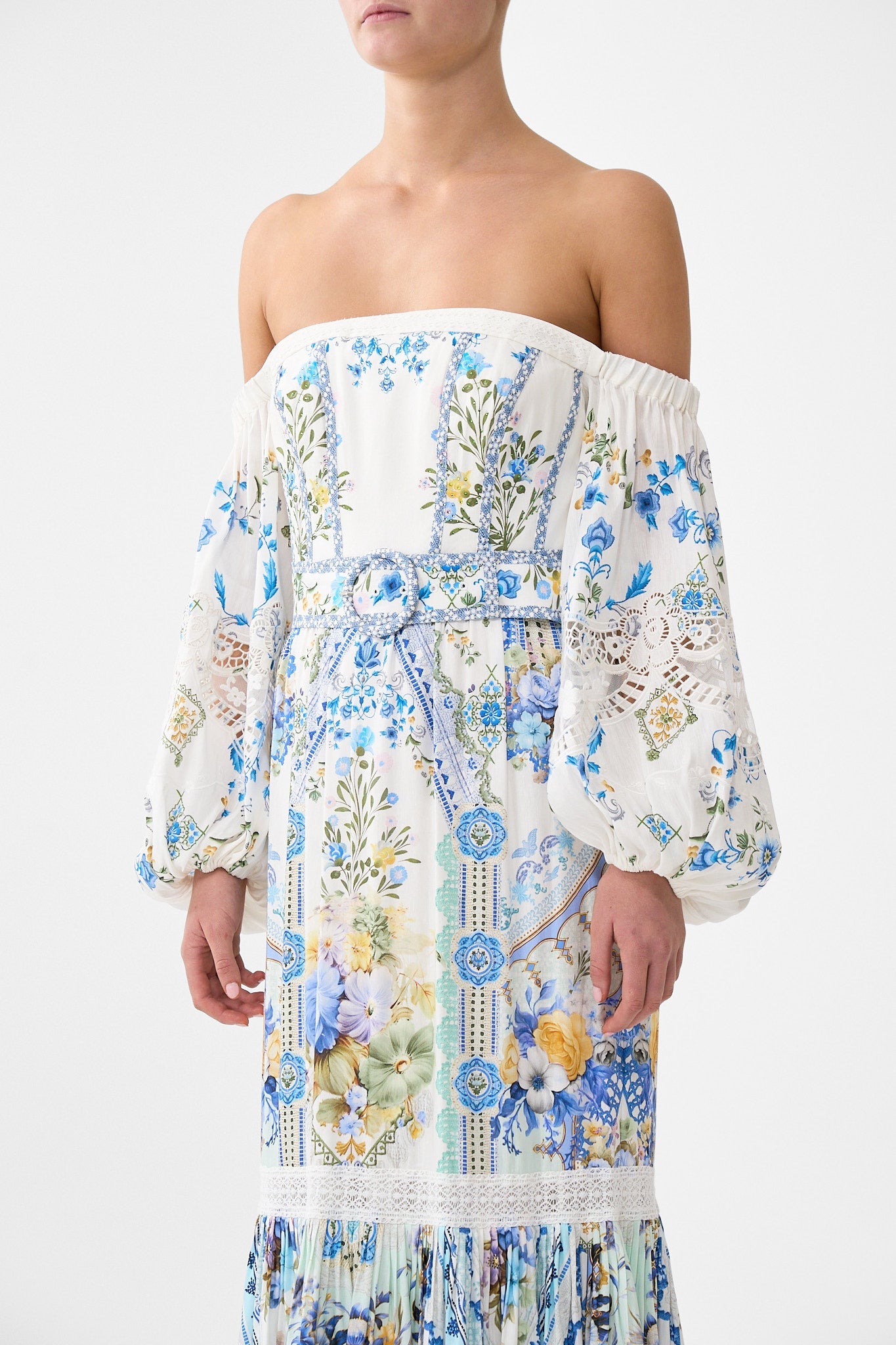 The CAMILLA PUFF SLEEVE CORSET DRESS MY HOMESPUN HEART in our  print.