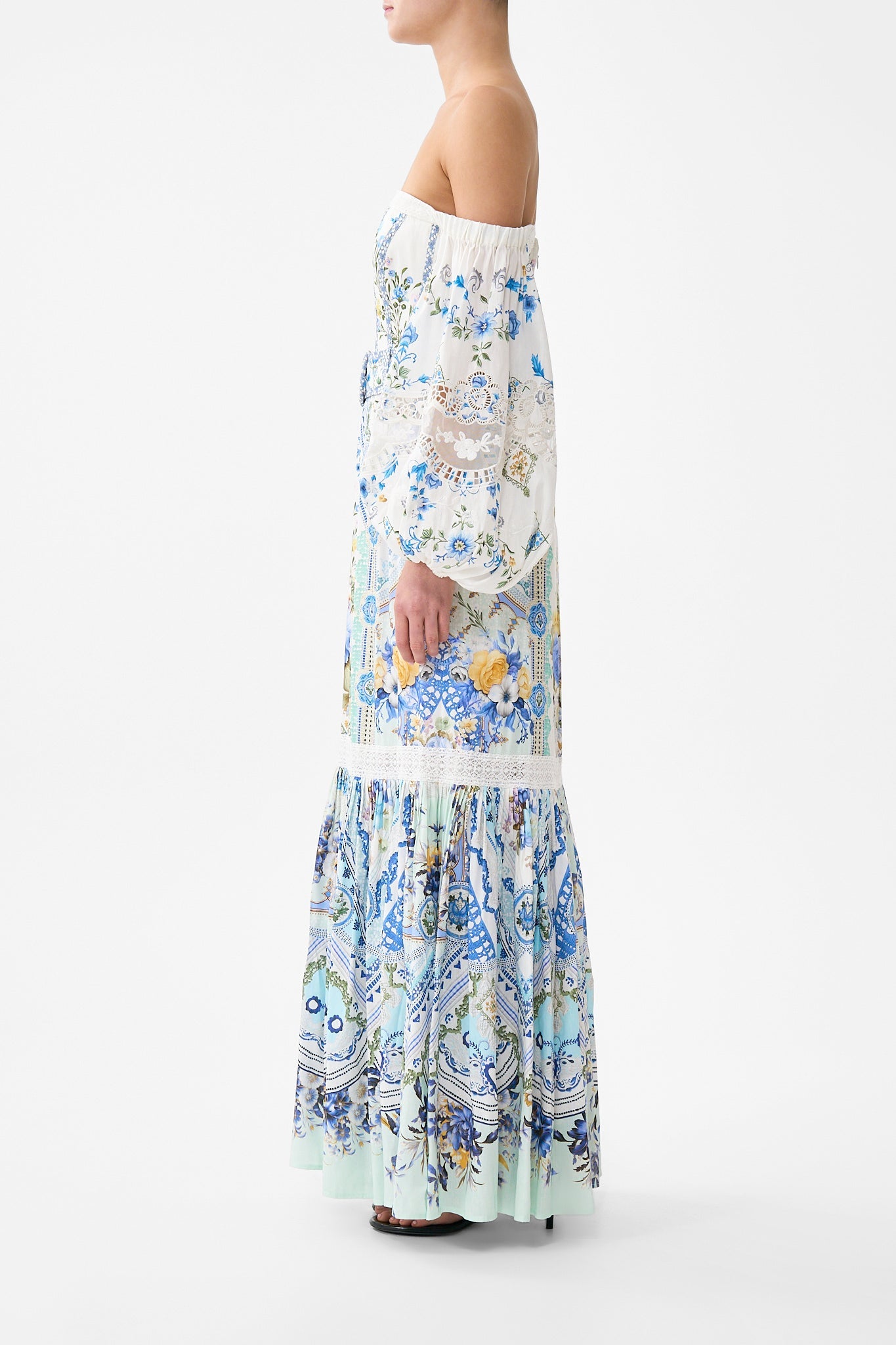 The CAMILLA PUFF SLEEVE CORSET DRESS MY HOMESPUN HEART in our  print.