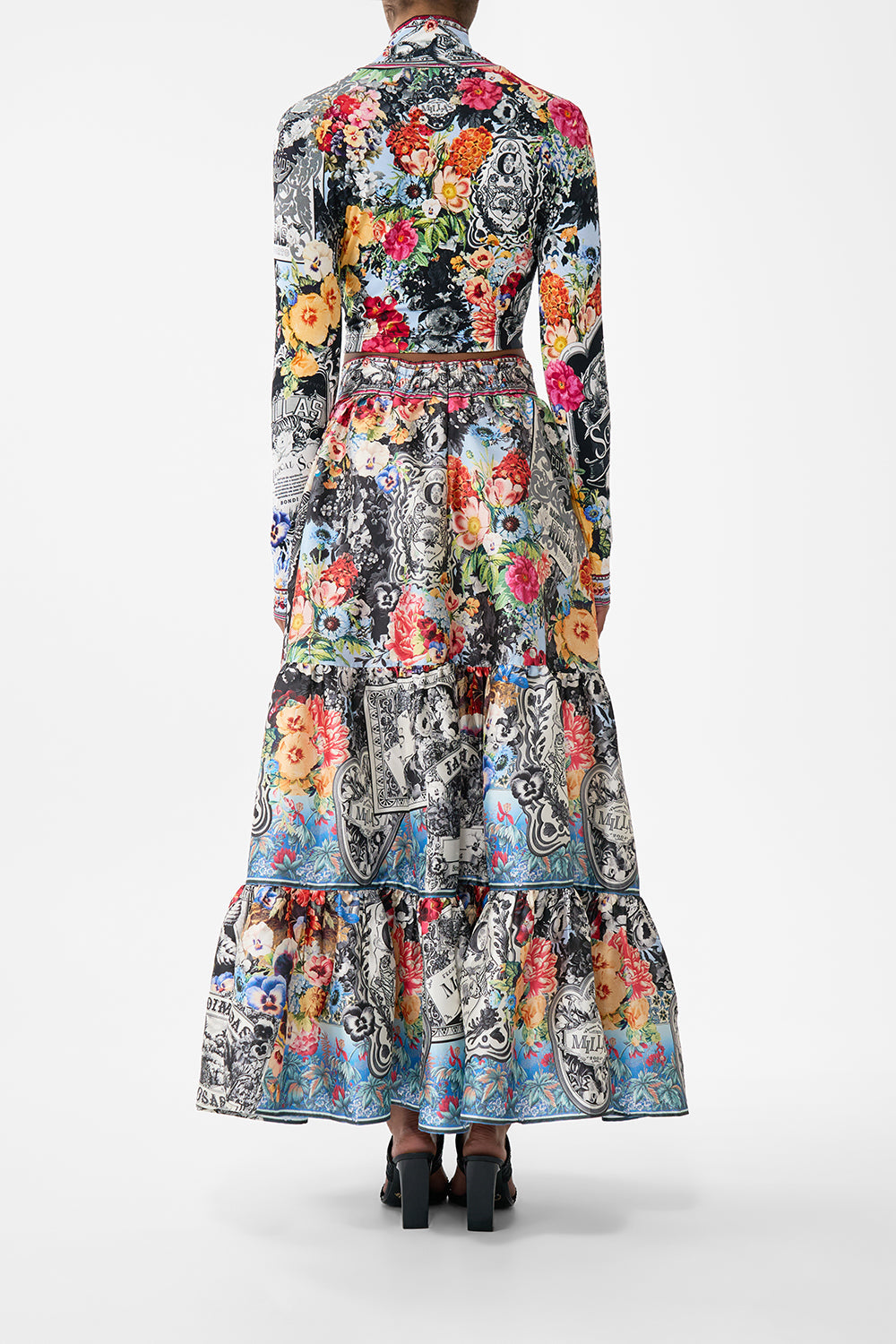 The CAMILLA High Waisted Tiered Skirt in our Flower Showers print.