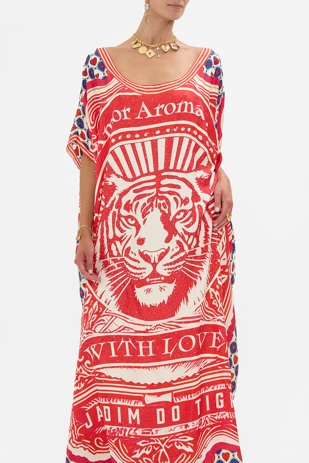 The CAMILLA Round Neck Kaftan in our Rinse & Roar print.