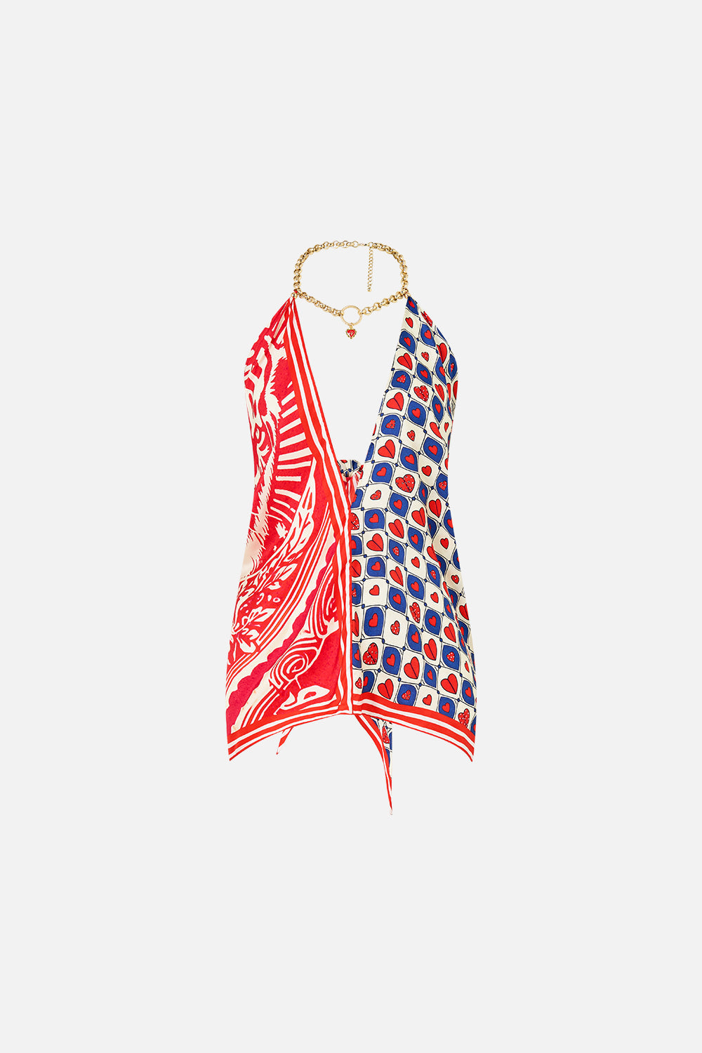 The CAMILLA Knotted Scarf Top in our Rinse & Roar print.