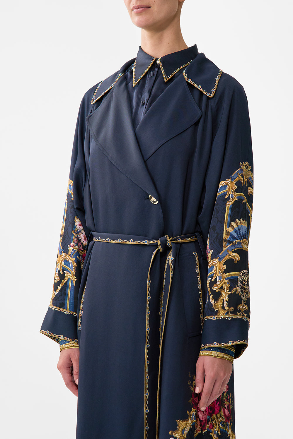 The CAMILLA PLEATED BACK TRENCH ORNATE ON A PLATE in our  print.