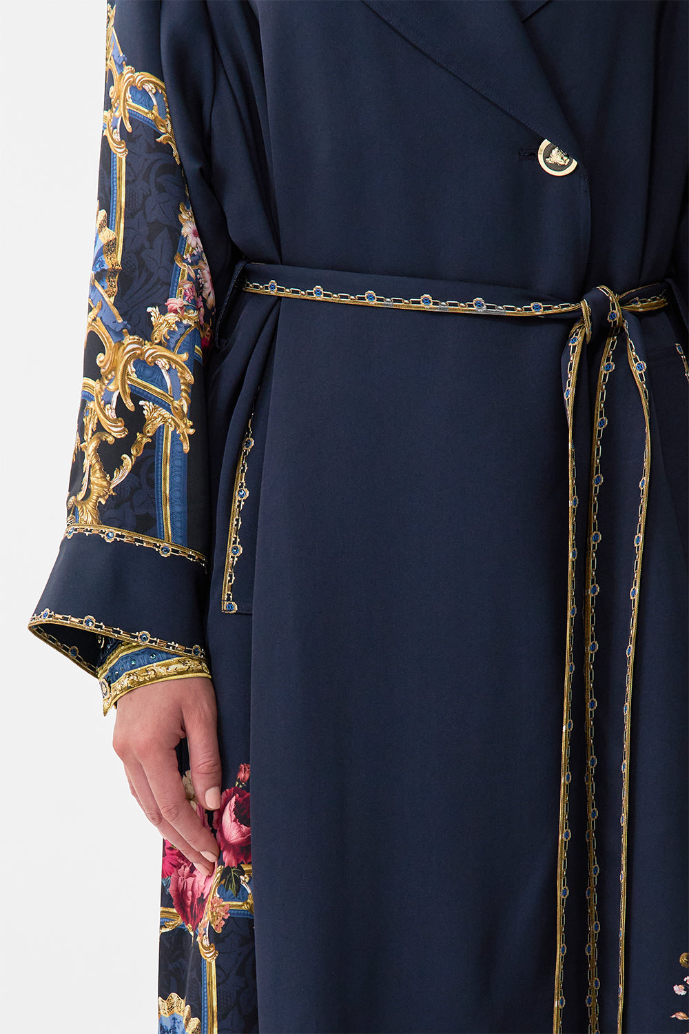 The CAMILLA PLEATED BACK TRENCH ORNATE ON A PLATE in our  print.