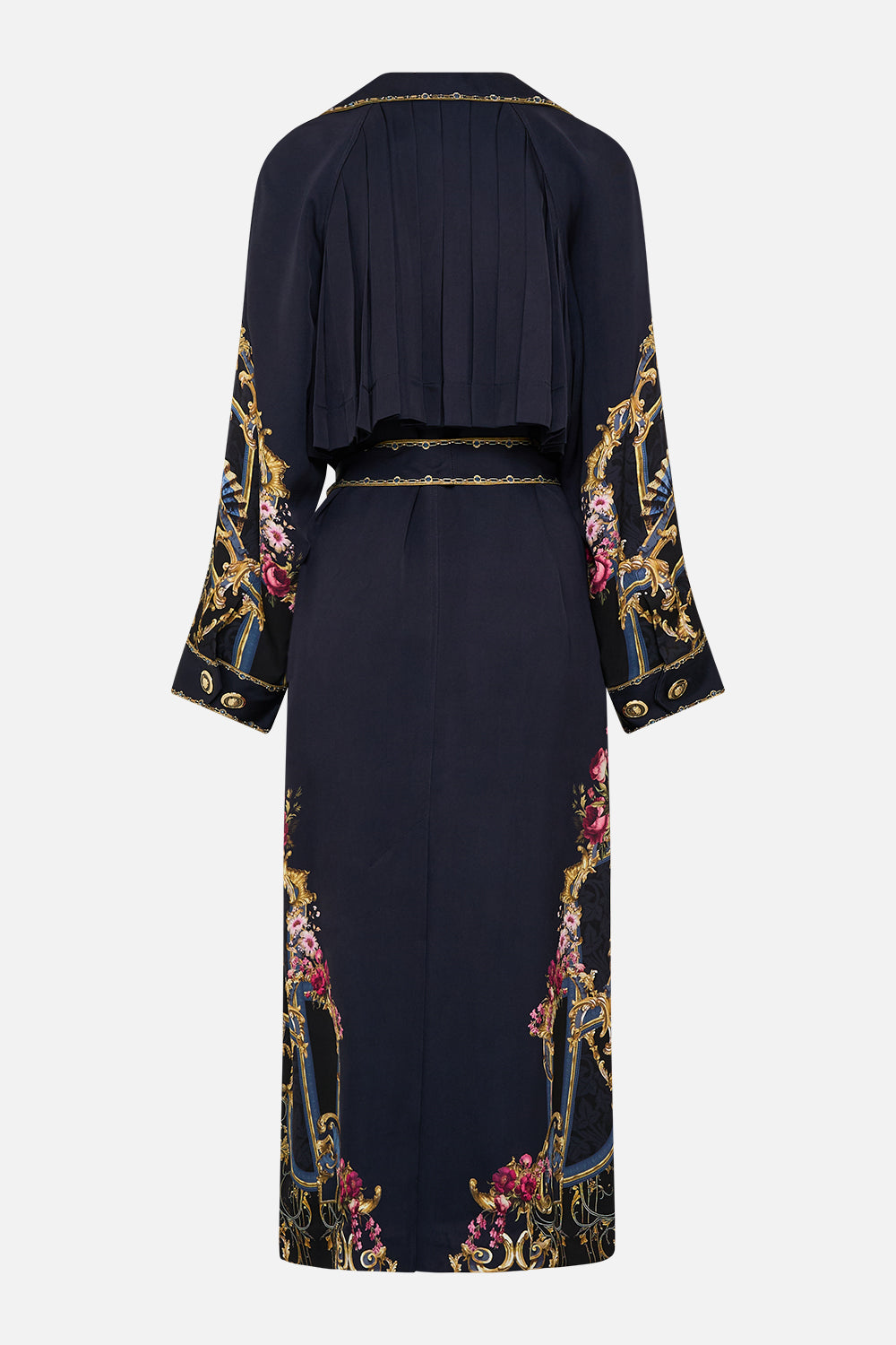 The CAMILLA Pleated Back Trench in our Ornate On A Plate print.