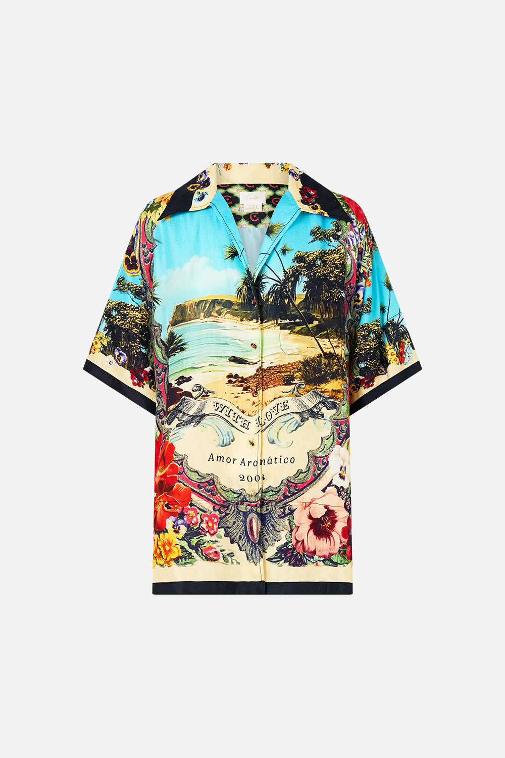 The CAMILLA OVERSIZED SHIRT WITH POCKET BATHING BOMBSHELL in our  print.