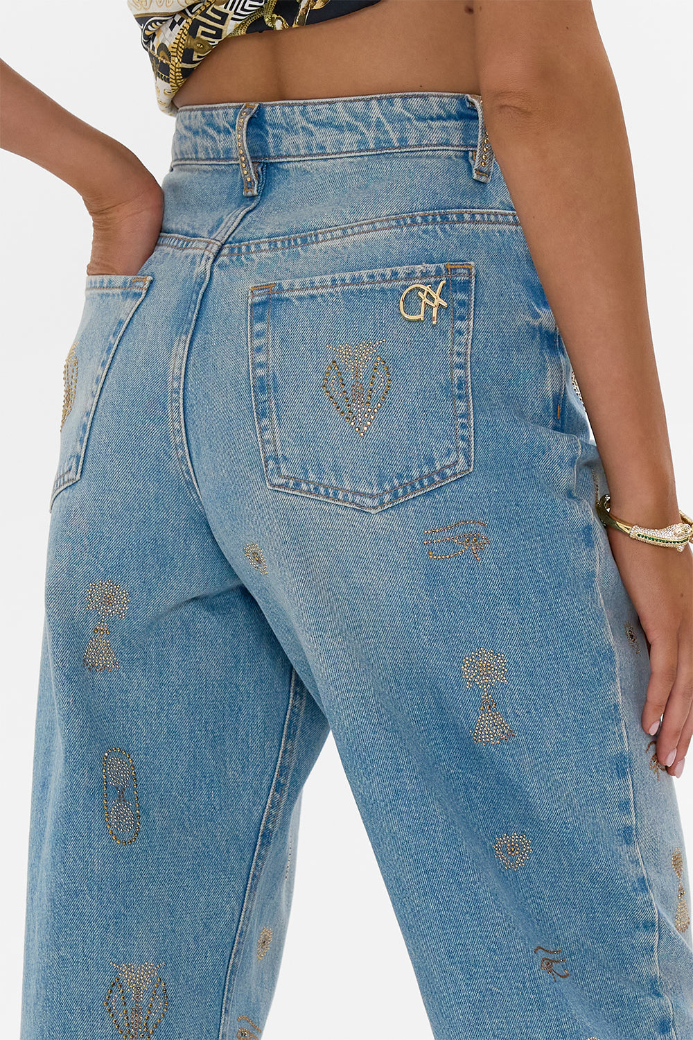The CAMILLA MILLA SACRED SYMBOLS GIRLFRIEND JEAN DENIM in our  print.