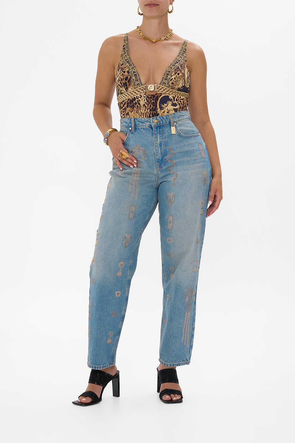 The CAMILLA MILLA SACRED SYMBOLS GIRLFRIEND JEAN DENIM in our  print.
