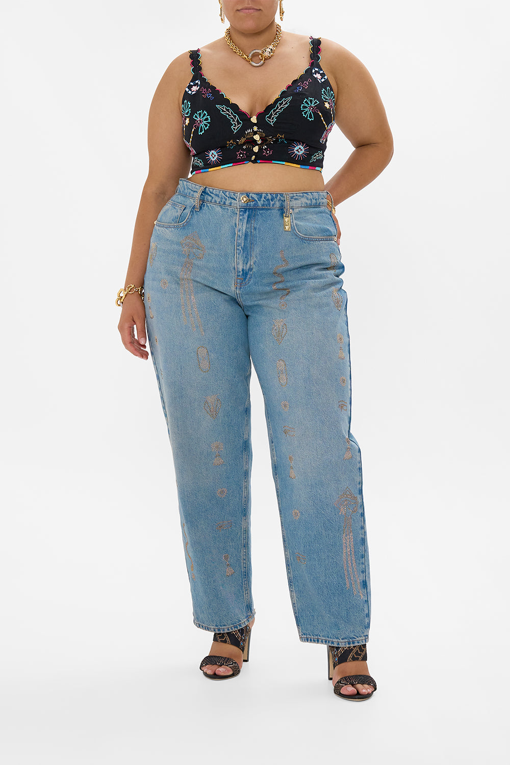The CAMILLA MILLA SACRED SYMBOLS GIRLFRIEND JEAN DENIM in our  print.