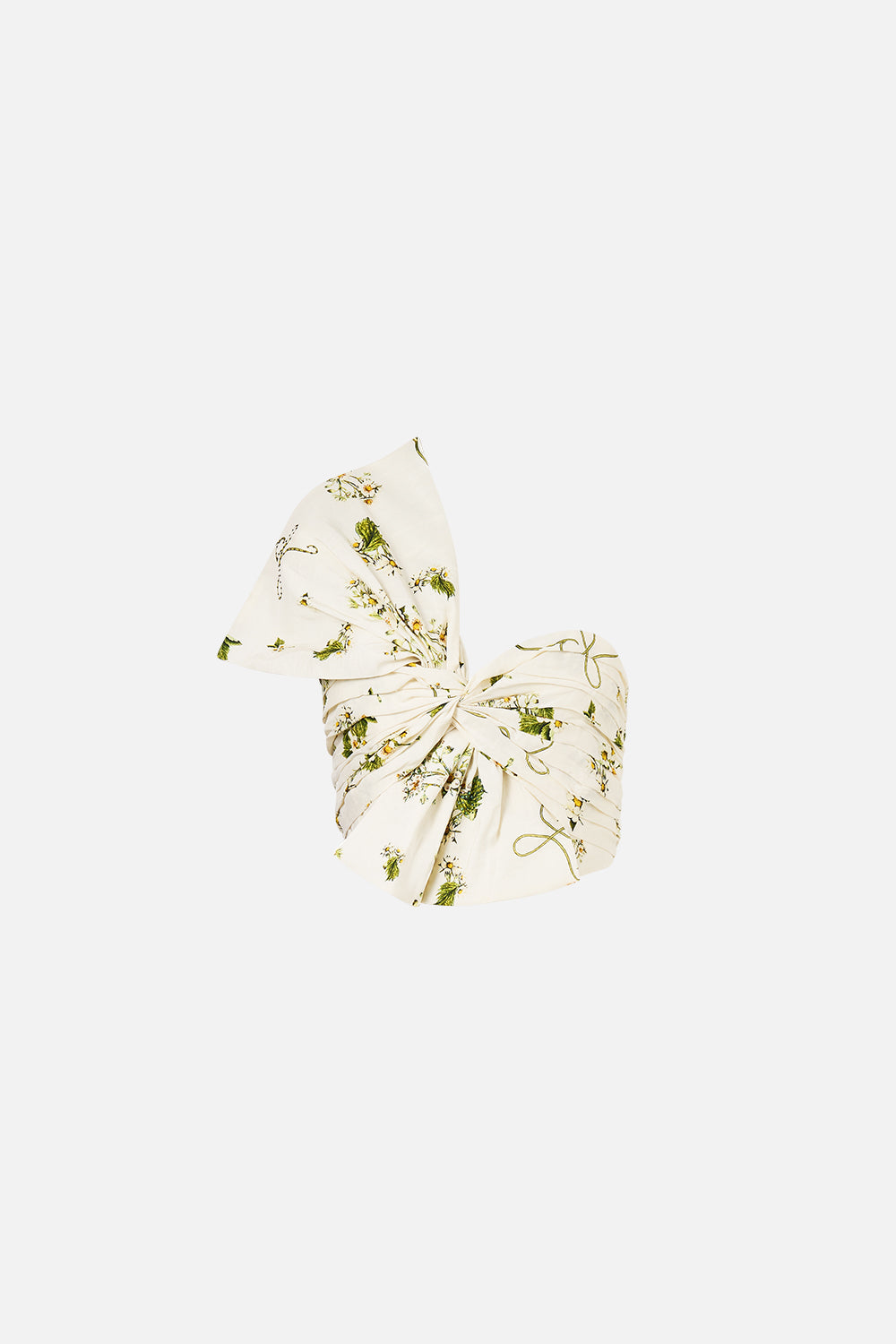 The CAMILLA Asymmetric Bow Top in our Botanical Utopia print.
