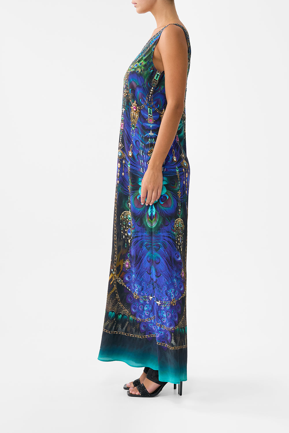 The CAMILLA V NECK FLARED JUMPSUIT DOMINICAN DECADENCE in our  print.