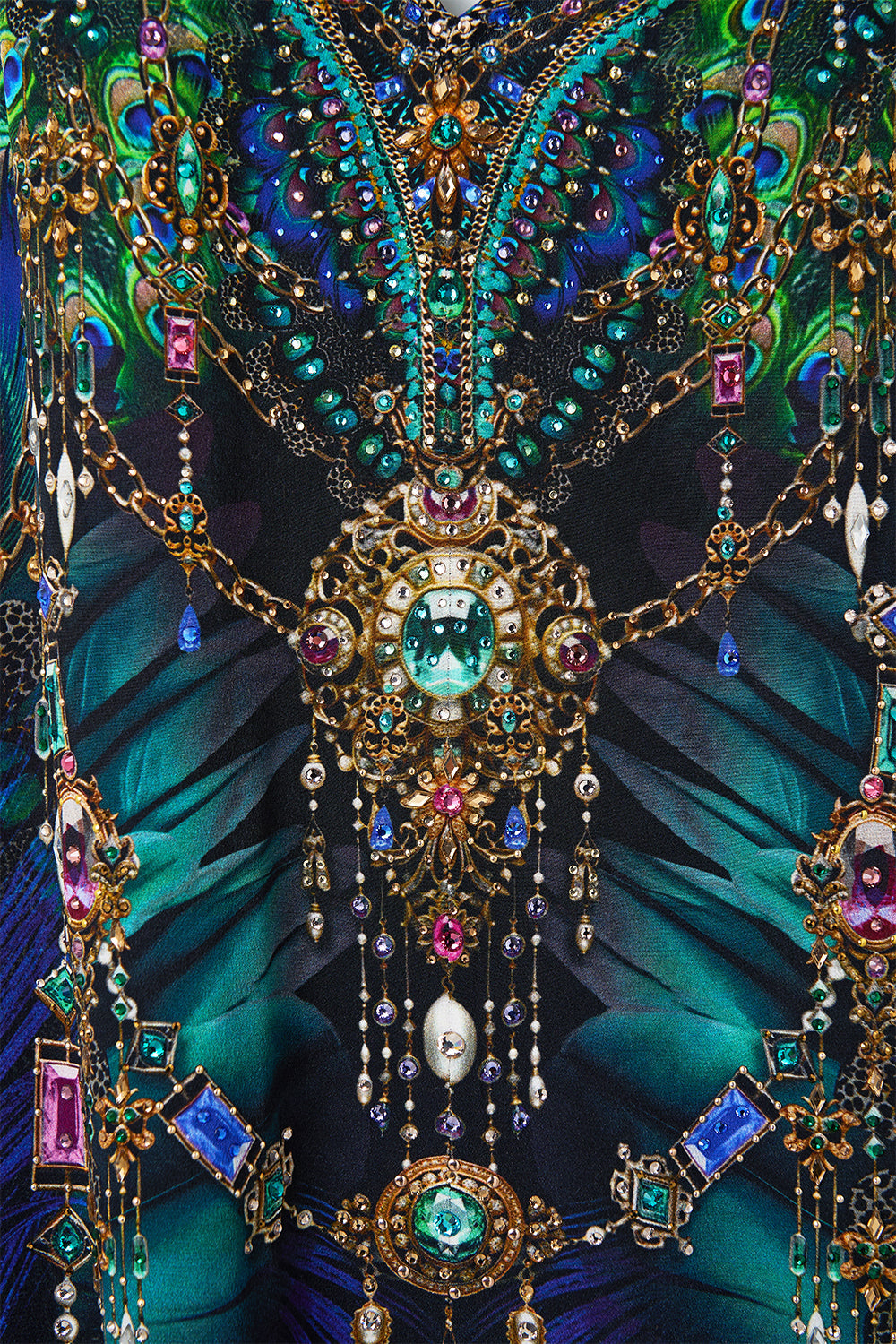 The CAMILLA V NECK FLARED JUMPSUIT DOMINICAN DECADENCE in our  print.