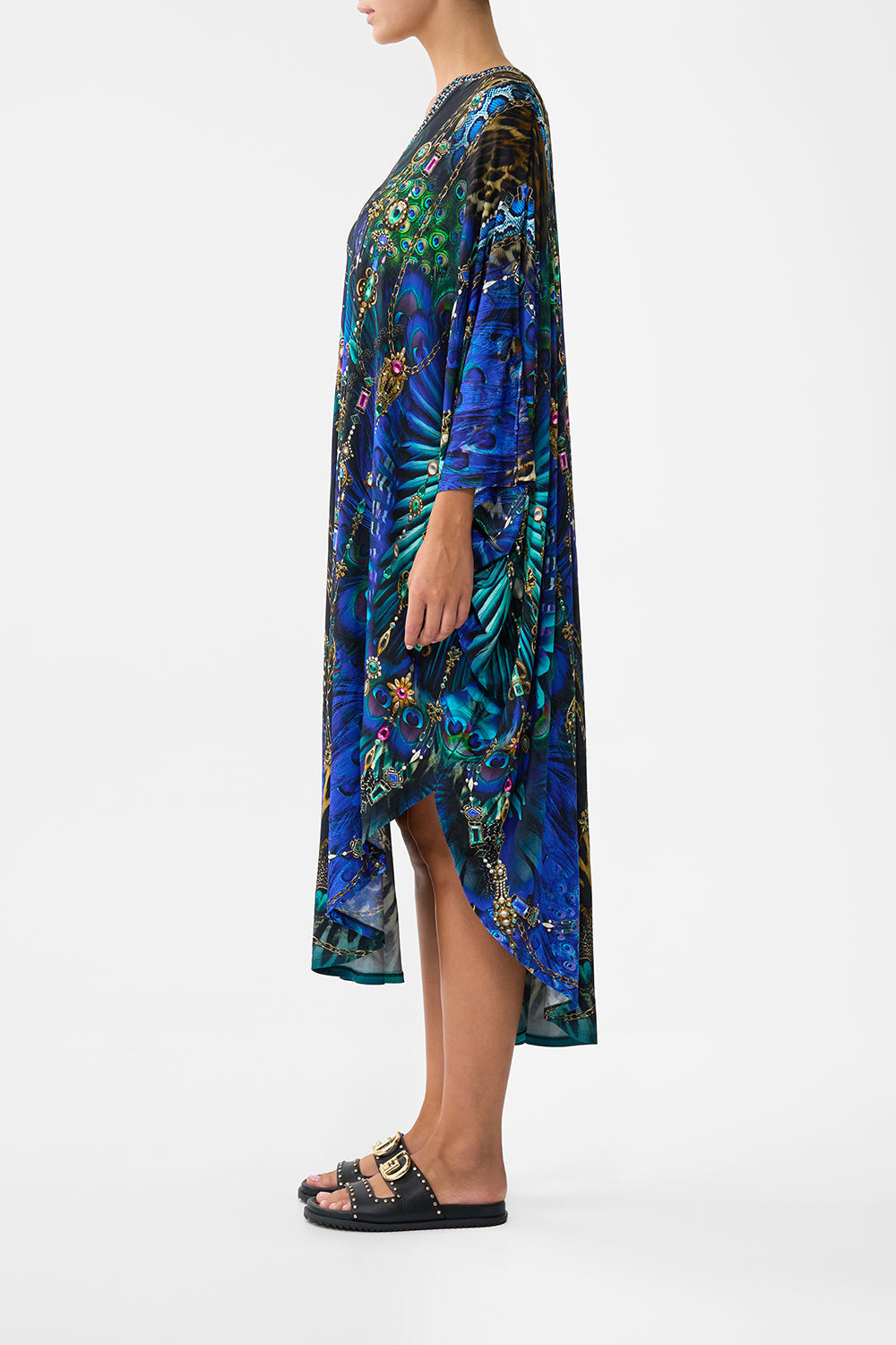 The CAMILLA JERSEY LONG KAFTAN WITH ROUNDED HEM DOMINICAN DECADENCE in our  print.