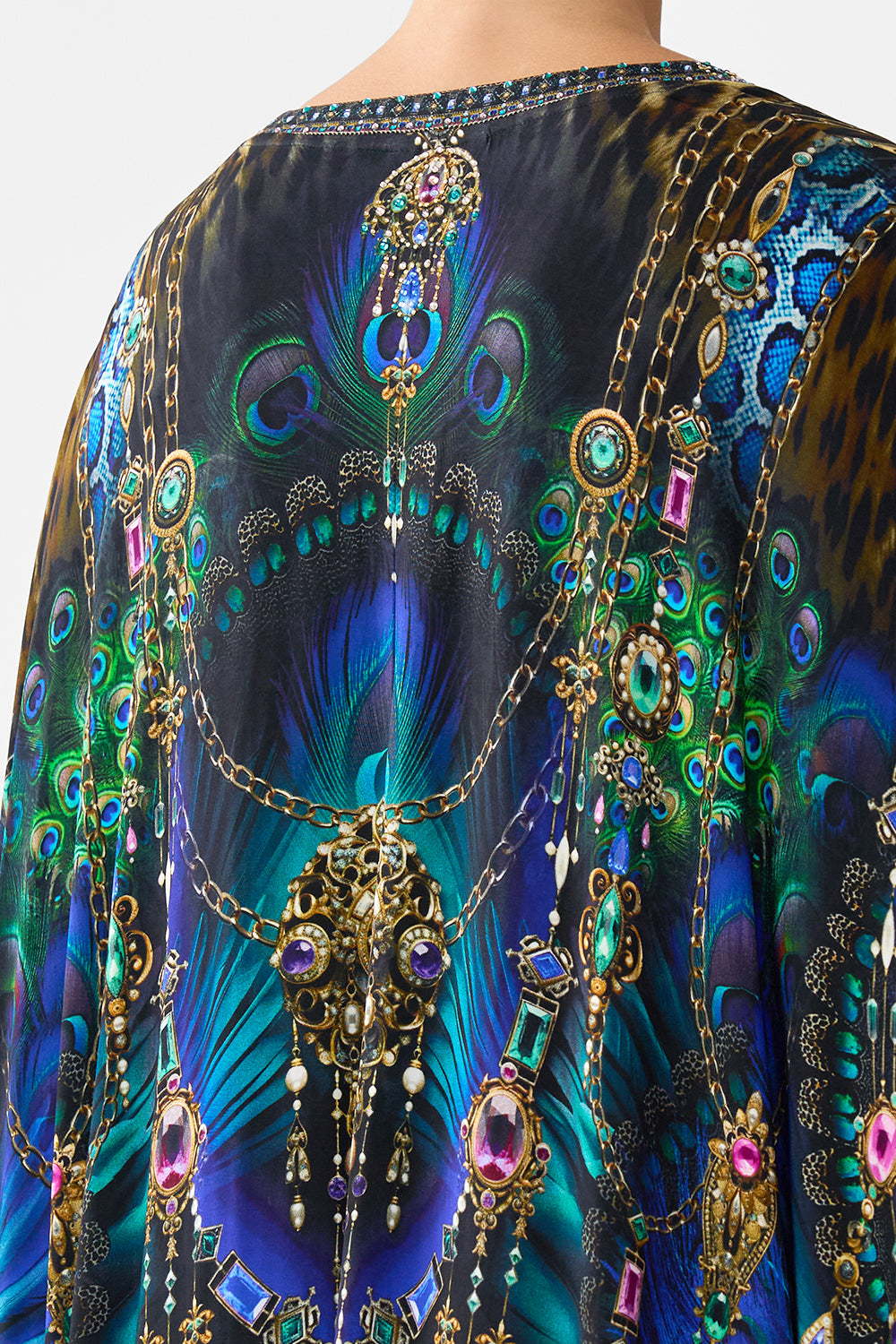 The CAMILLA JERSEY LONG KAFTAN WITH ROUNDED HEM DOMINICAN DECADENCE in our  print.