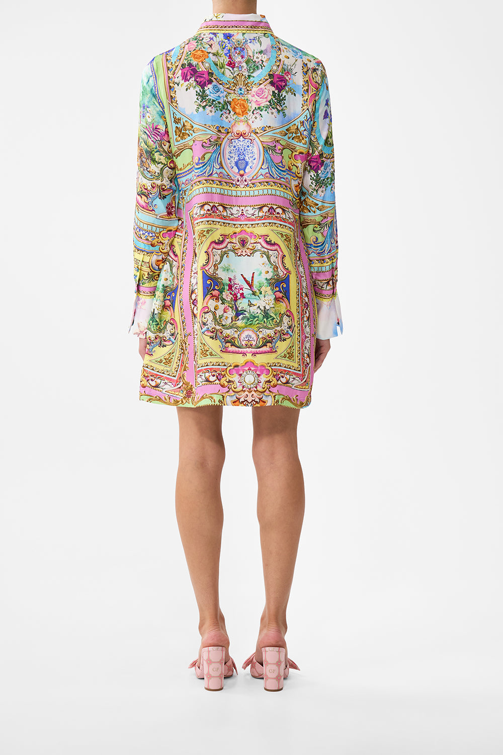 The CAMILLA MINI SHIRT DRESS SPIRIT OF SANTA MARIA in our  print.