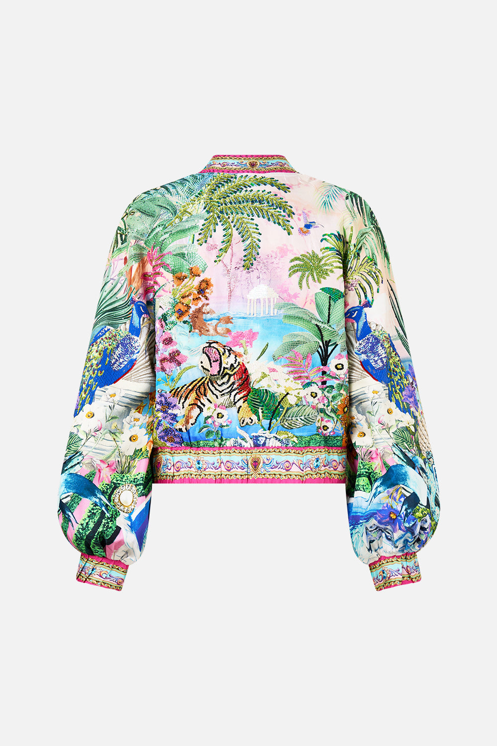 The CAMILLA BLOUSON SLEEVE BOMBER SPIRIT OF SANTA MARIA in our  print.
