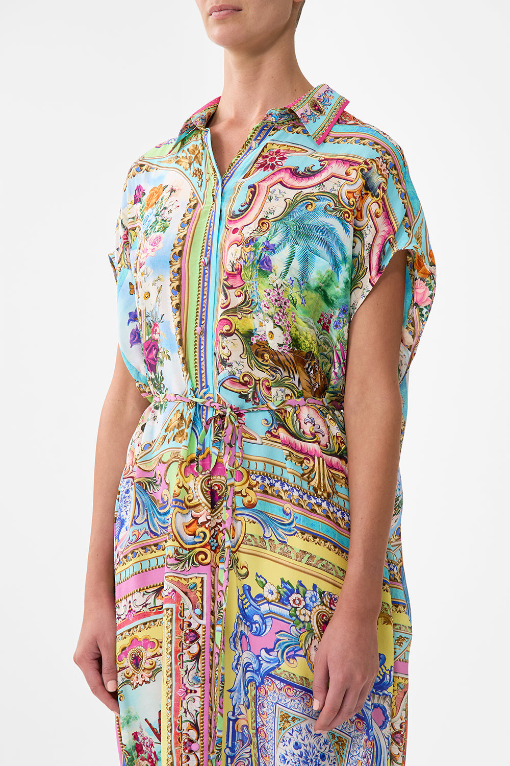 The CAMILLA SLEEVELESS SHIRTDRESS SPIRIT OF SANTA MARIA in our  print.