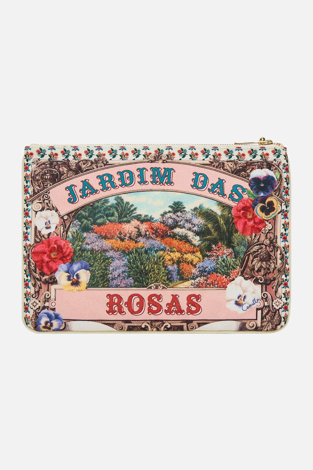 The CAMILLA Small Canvas Clutch in our Aromatic Amor print.