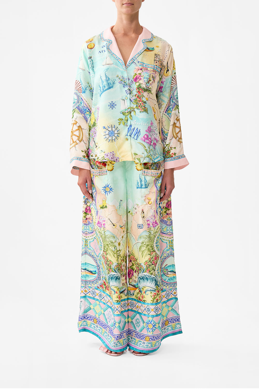 The CAMILLA BOXY PYJAMA SHIRT JUST COASTING in our JUST COASTING print.
