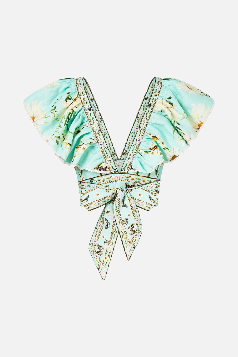 The CAMILLA Ruffle Wrap Top in our Floral Freefall print.