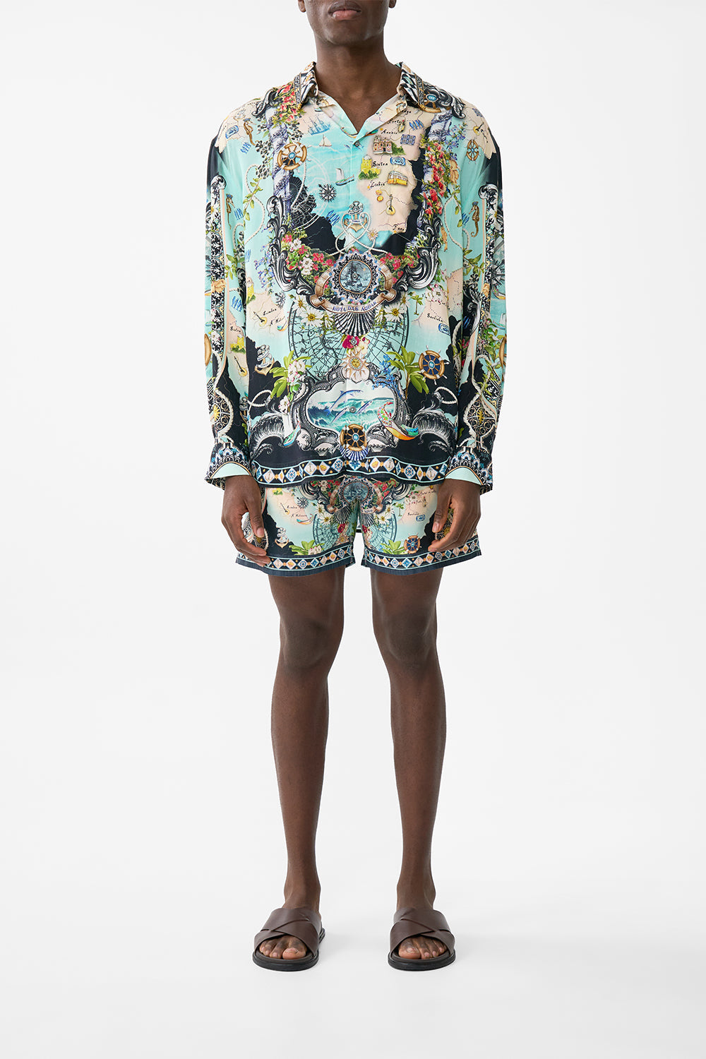 The CAMILLA LONG SLEEVE OVERSIZED SHIRT FOLK AFLOAT in our FOLK AFLOAT print.