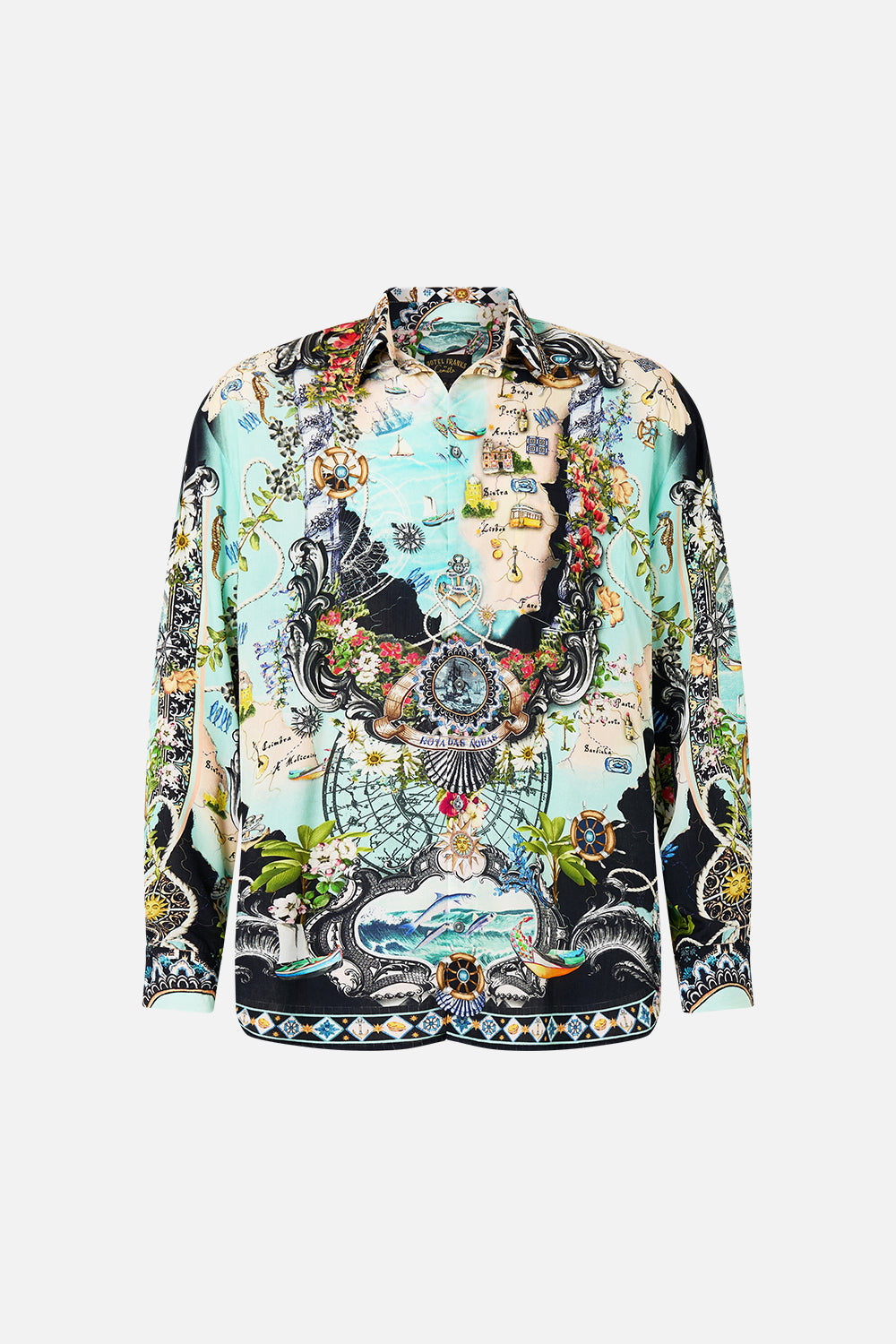 The CAMILLA LONG SLEEVE OVERSIZED SHIRT FOLK AFLOAT in our  print.