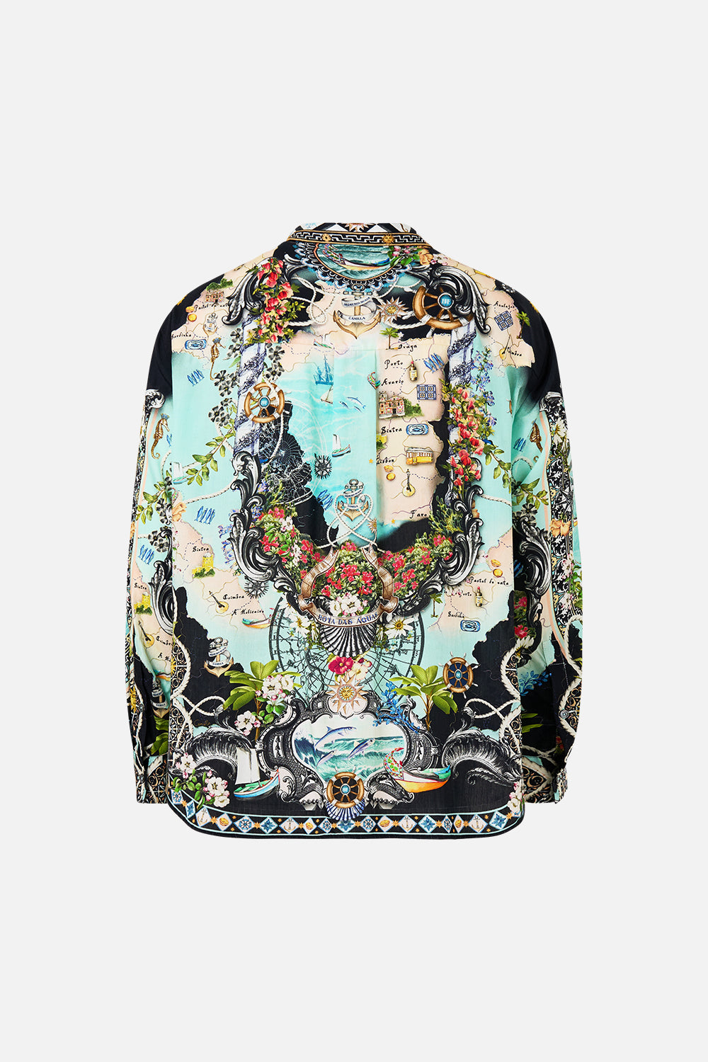The CAMILLA LONG SLEEVE OVERSIZED SHIRT FOLK AFLOAT in our  print.