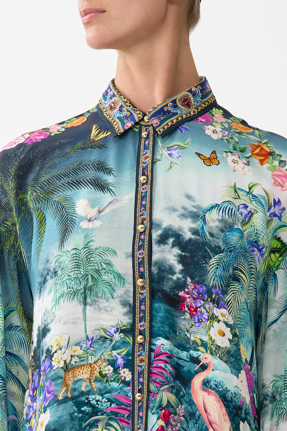 The CAMILLA LONG SLEEVE TIERED SHORT DRESS BASKED IN BAROQUE in our  print.