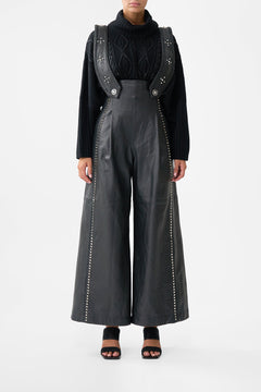 The CAMILLA Leather Pleated Wide Leg Jumpsuit in our Solid Black print.