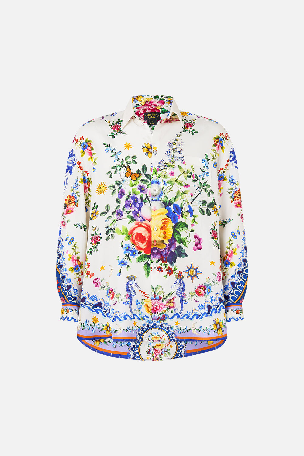 The CAMILLA LONG SLEEVE OVERSIZED SHIRT TILES DARLS in our  print.