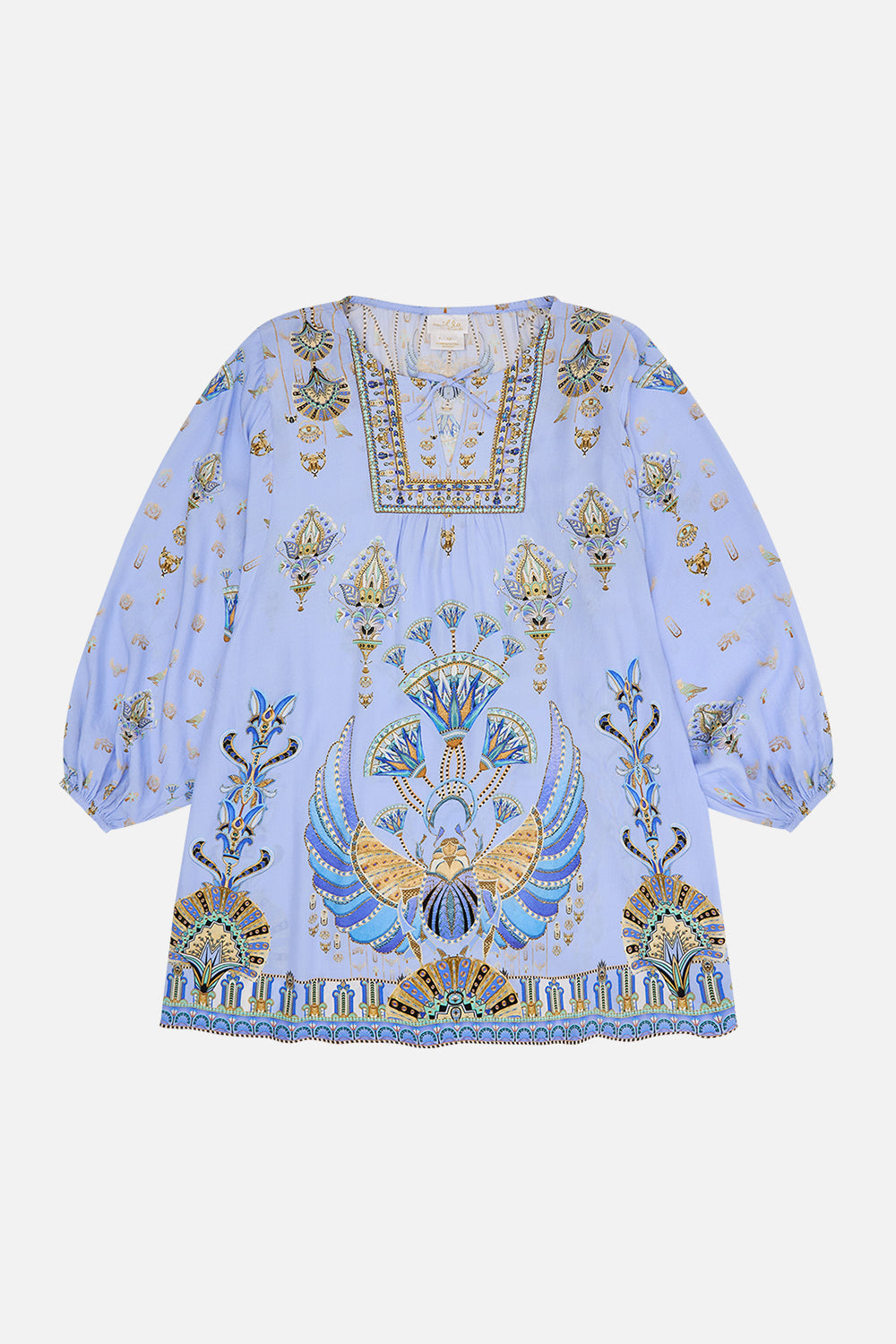 The CAMILLA KIDS BATWING DRESS 12-14 UNDER SCARAB SKIES in our UNDER SCARAB SKIES print.