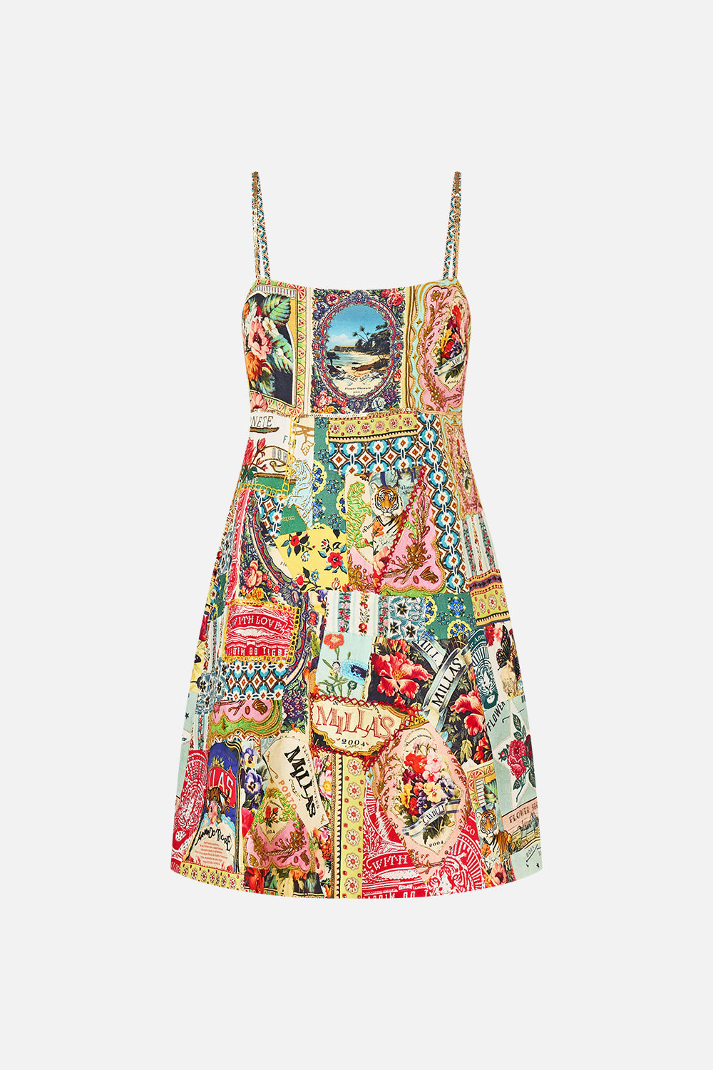 The CAMILLA SHORT SQUARE NECK SUNDRESS SOAP OPERA in our  print.