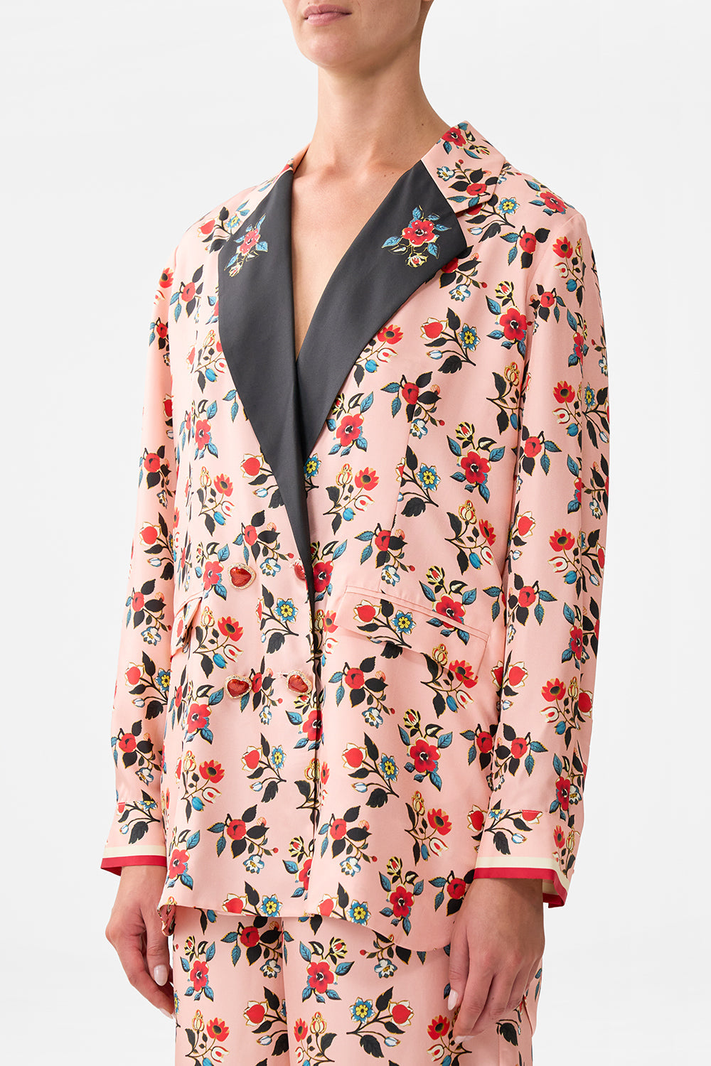 The CAMILLA Double Breasted Soft Jacket in our Pink Porto print.