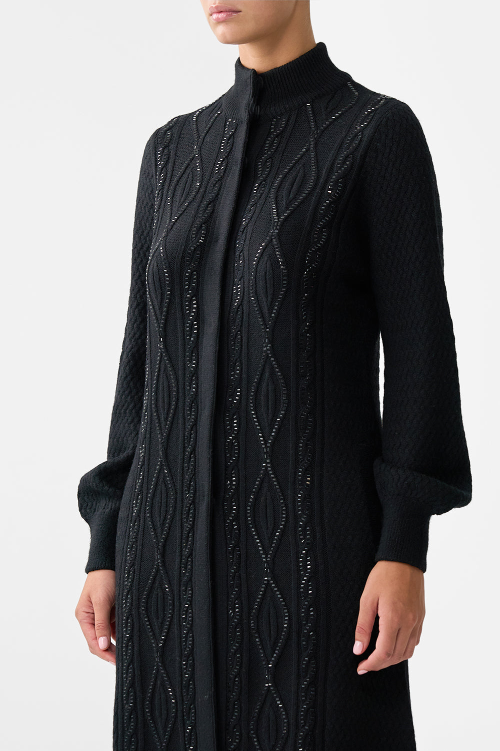 The CAMILLA A-Line Knit Coat in our Solid Black print.