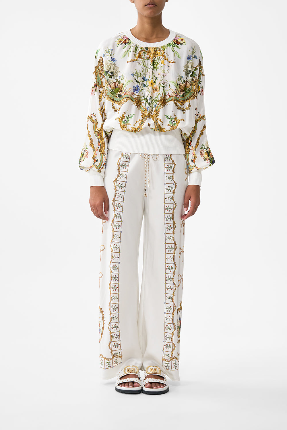 The CAMILLA SILK BODY KNIT JUMPER DRESSING ROOM DRAMA in our DRESSING ROOM DRAMA print.