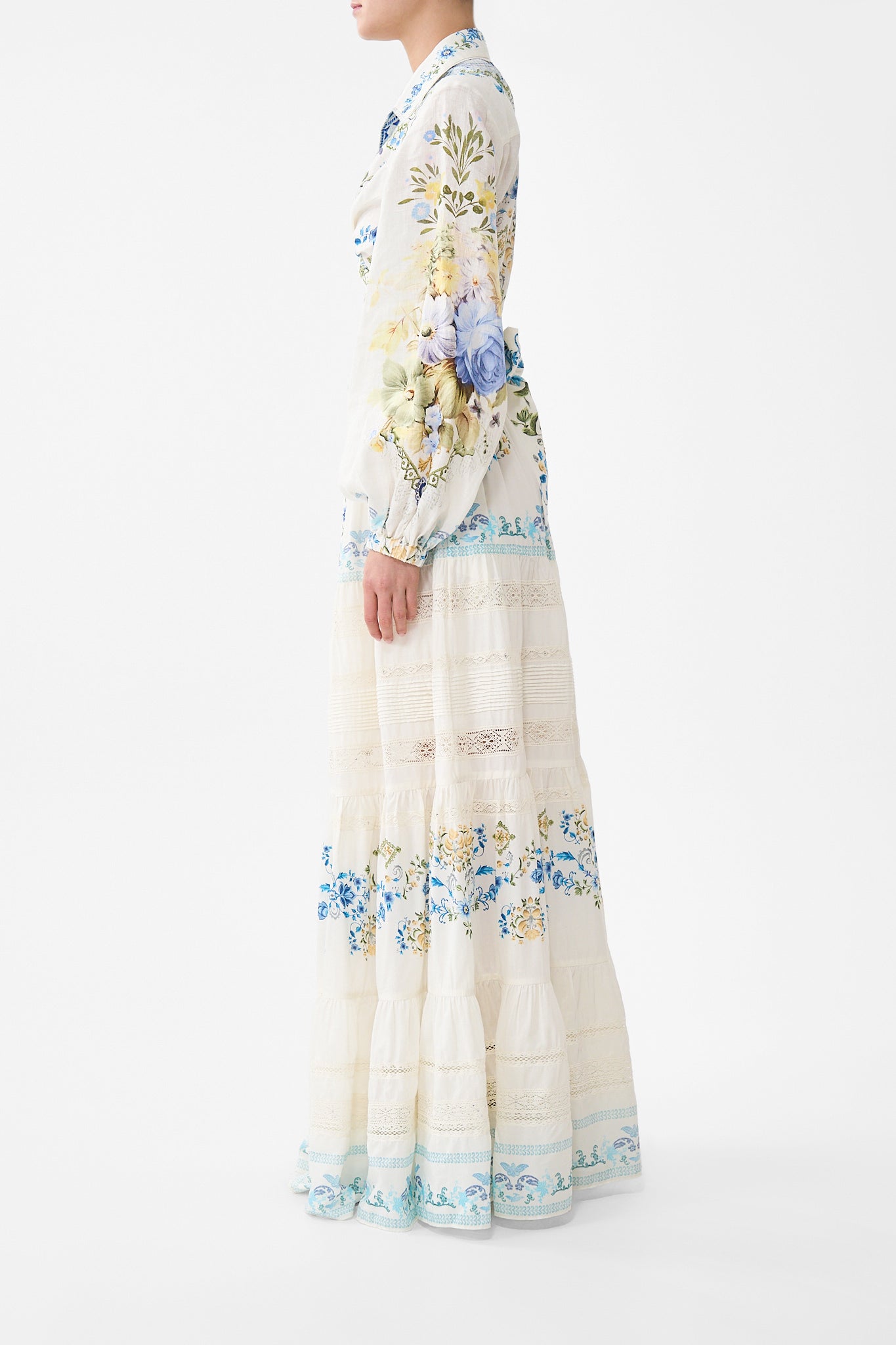 The CAMILLA TIERED MAXI SKIRT MY HOMESPUN HEART in our  print.