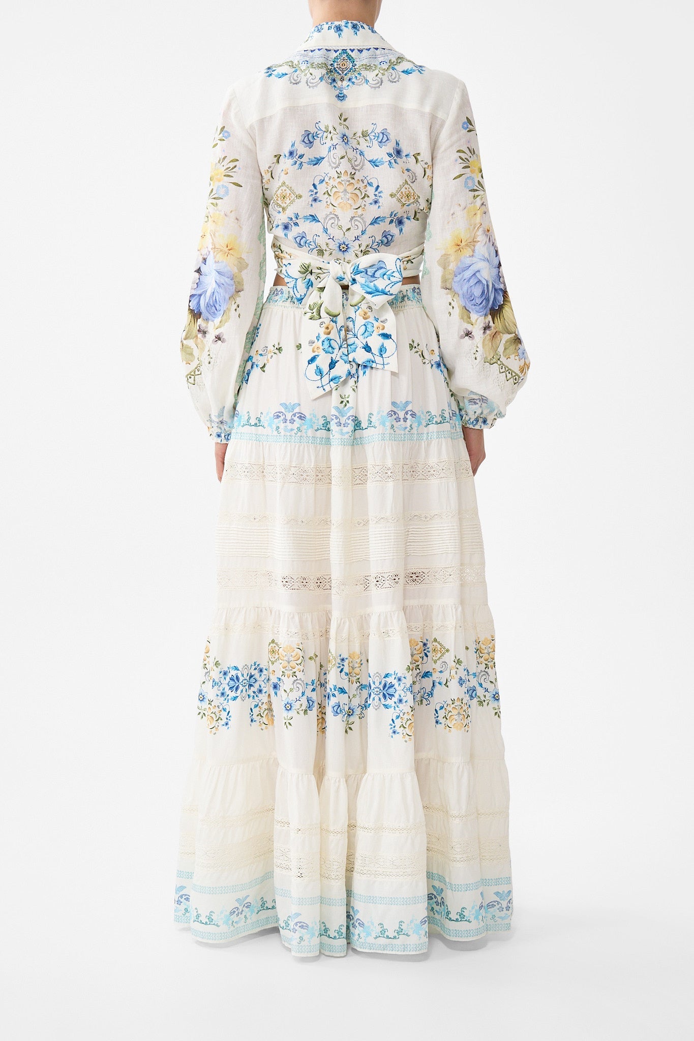 The CAMILLA TIERED MAXI SKIRT MY HOMESPUN HEART in our  print.