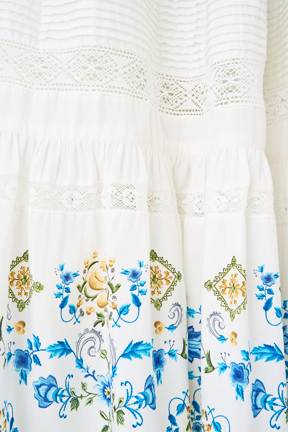 The CAMILLA TIERED MAXI SKIRT MY HOMESPUN HEART in our  print.