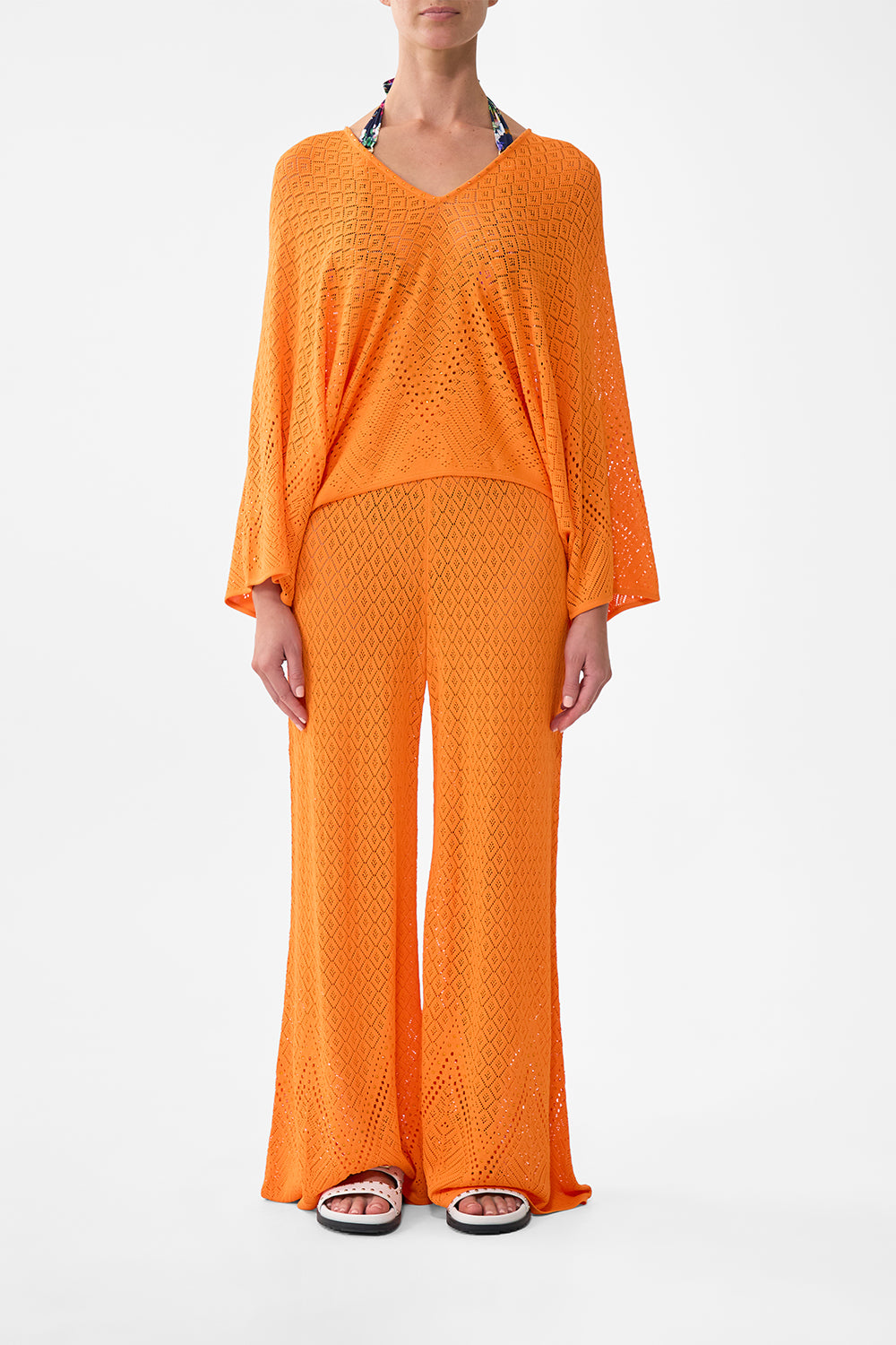 The CAMILLA RELAXED V NECK KNIT TOP BASKED IN BAROQUE in our BASKED IN BAROQUE print.