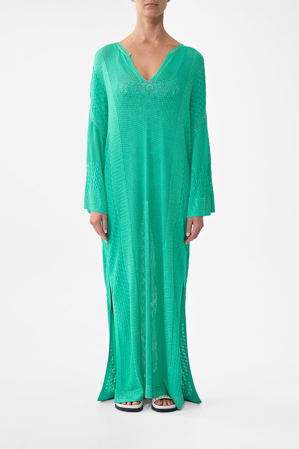 The CAMILLA Long V Neck Knit Kaftan in our Spirit Of Santa Maria print.