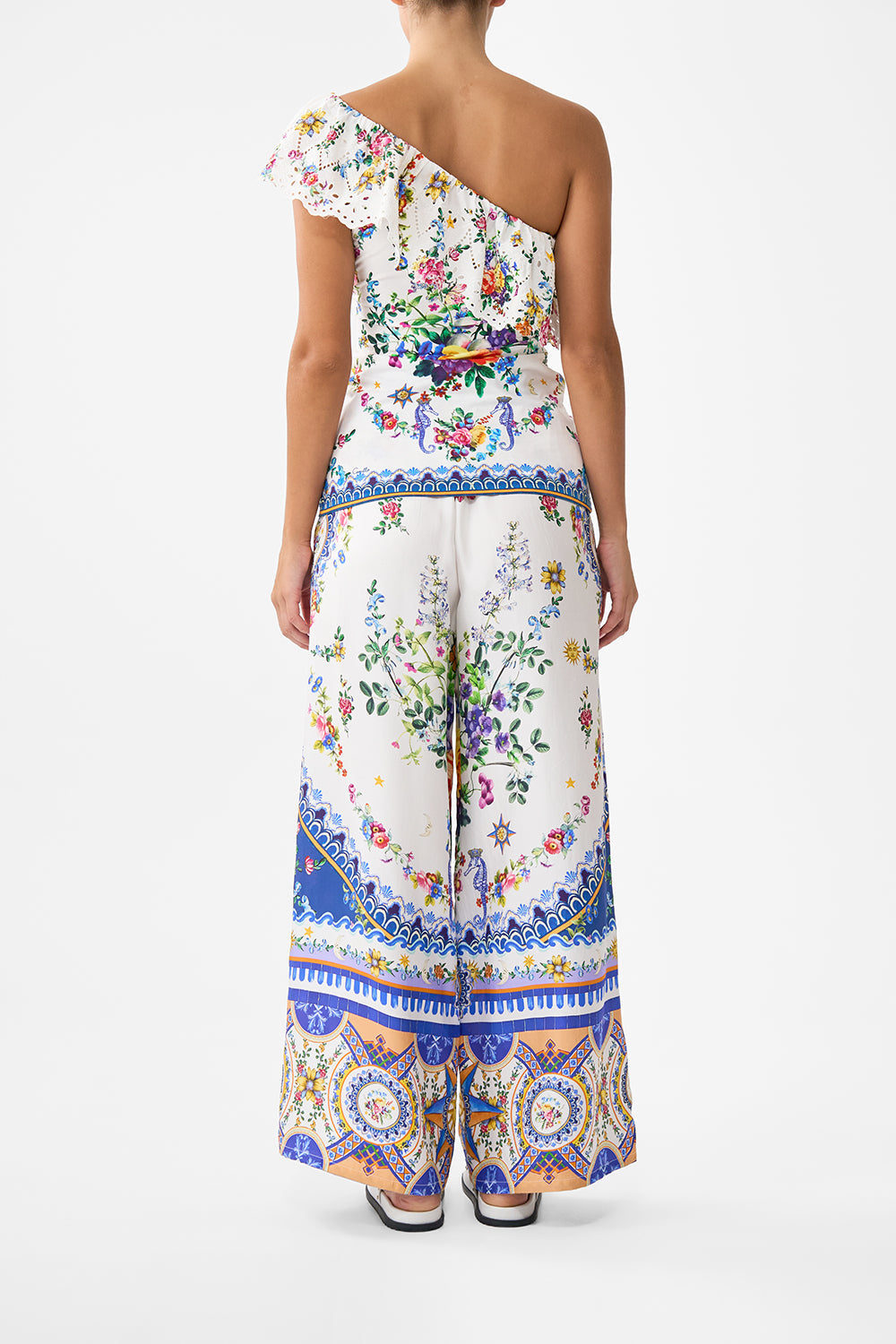 The CAMILLA ONE SHOULDER FITTED JERSEY TANK TILES DARLS in our  print.