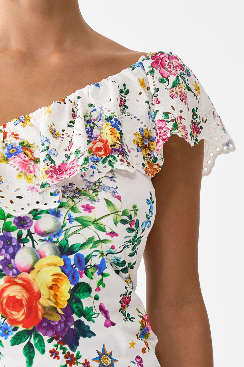 The CAMILLA ONE SHOULDER FITTED JERSEY TANK TILES DARLS in our  print.