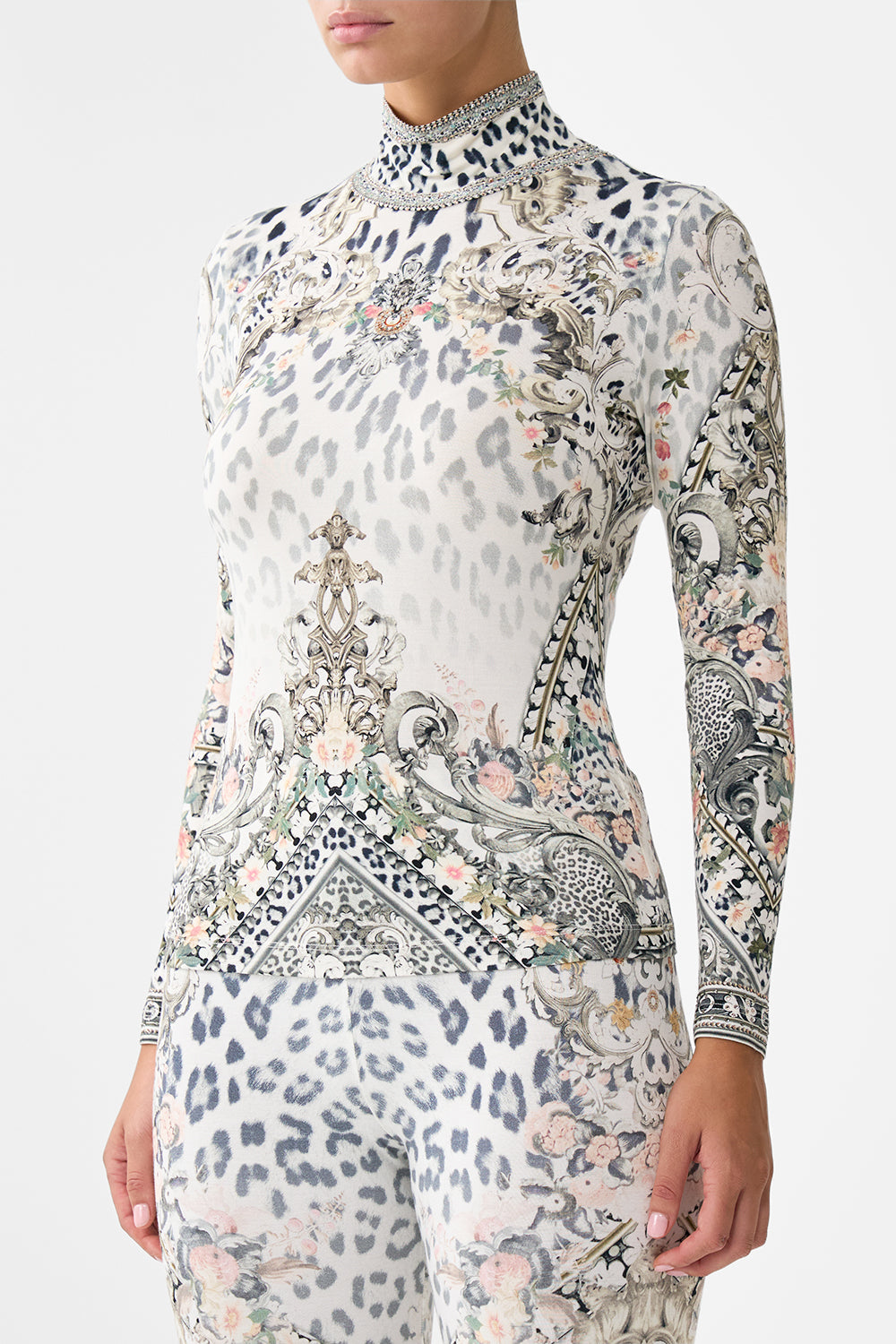 The CAMILLA JERSEY TURTLENECK MARBLE HEAVEN in our  print.