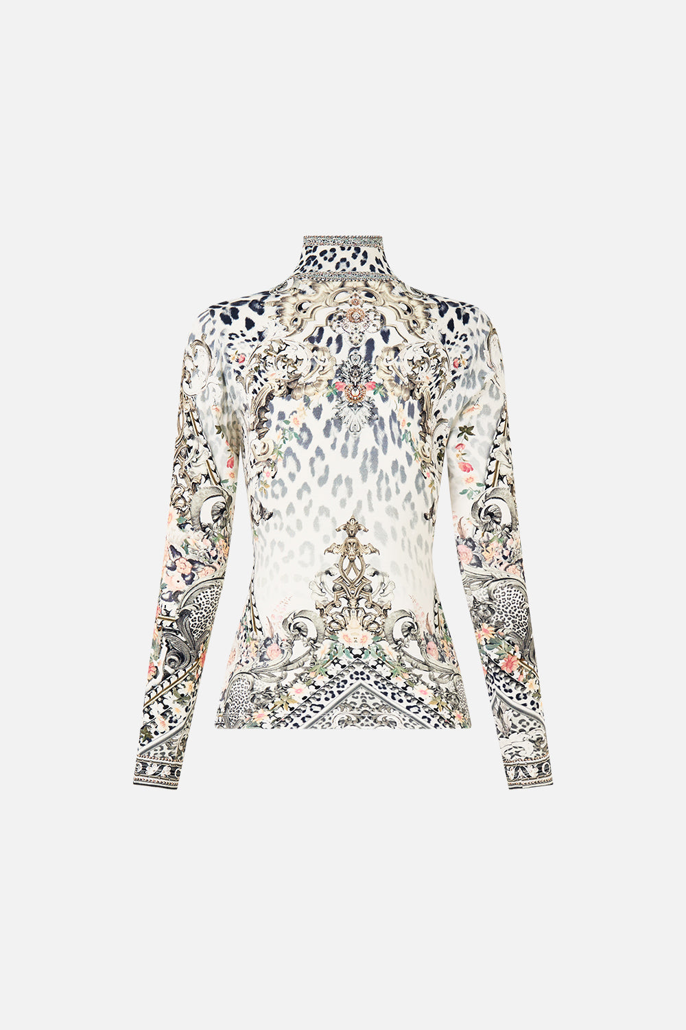 The CAMILLA JERSEY TURTLENECK MARBLE HEAVEN in our  print.