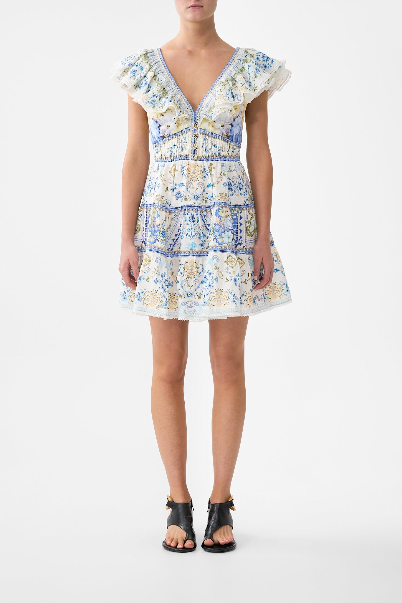 TIERED SHORT DRESS WITH NECK FRILL MY HOMESPUN HEART