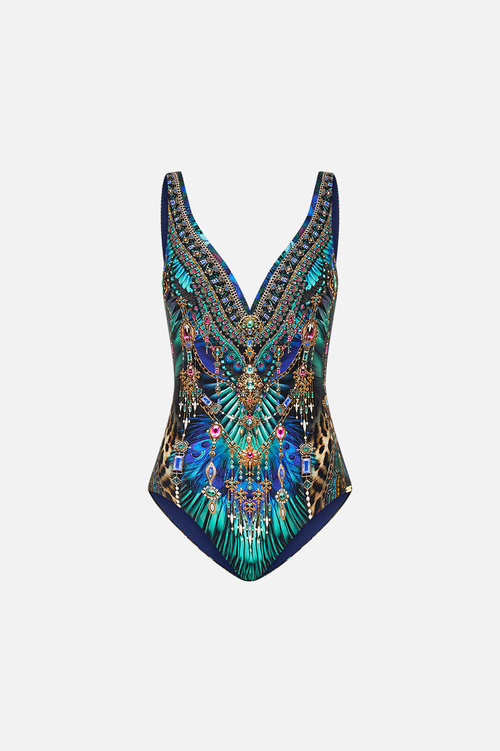 The CAMILLA V Wire One Piece With Scoop Back in our Dominican Decadence print.