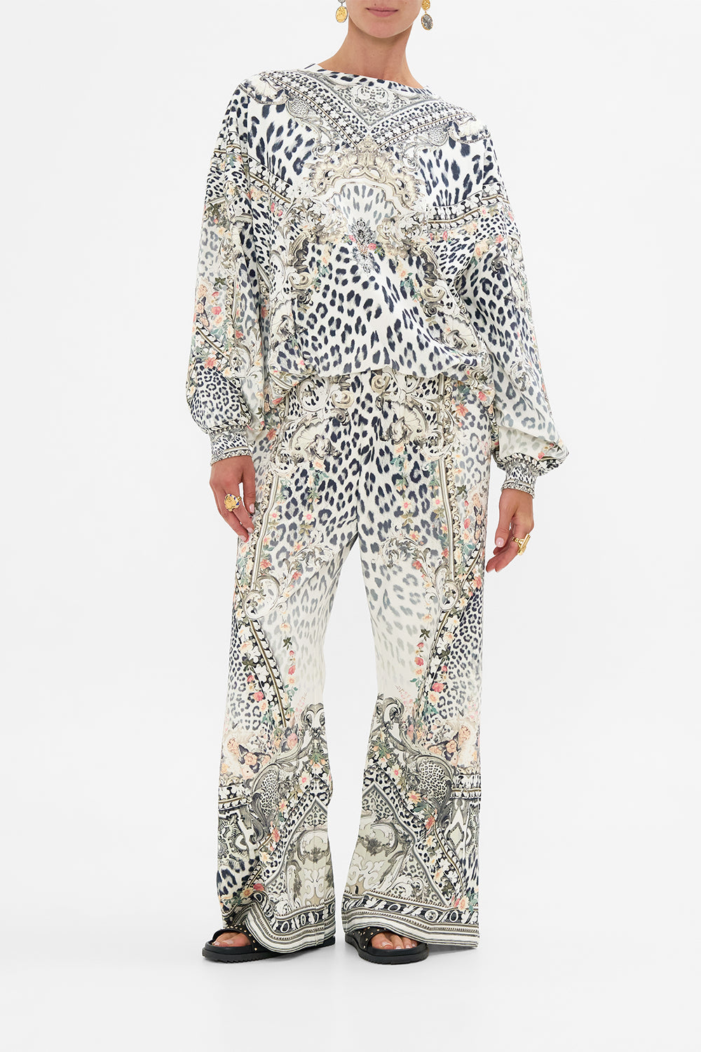 The CAMILLA TUCK DETAIL SWEATER - MULTI MARBLE HEAVEN in our MARBLE HEAVEN print.