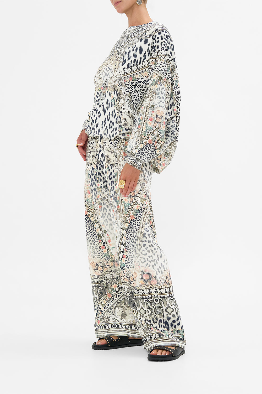 The CAMILLA TUCK DETAIL SWEATER - MULTI MARBLE HEAVEN in our  print.