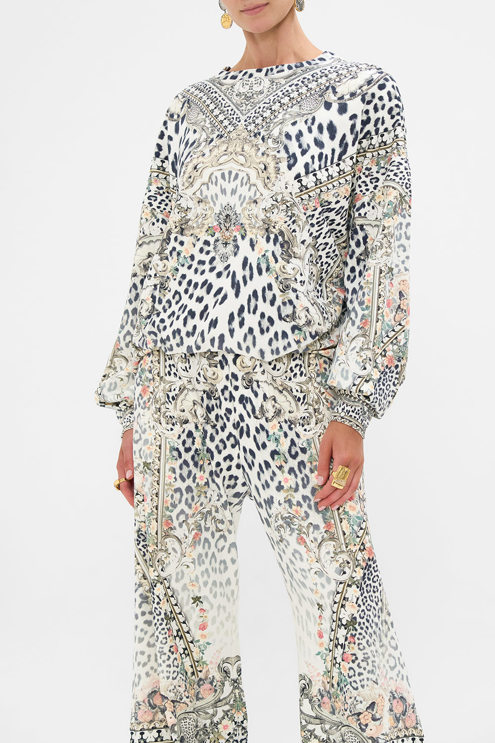 The CAMILLA TUCK DETAIL SWEATER - MULTI MARBLE HEAVEN in our  print.