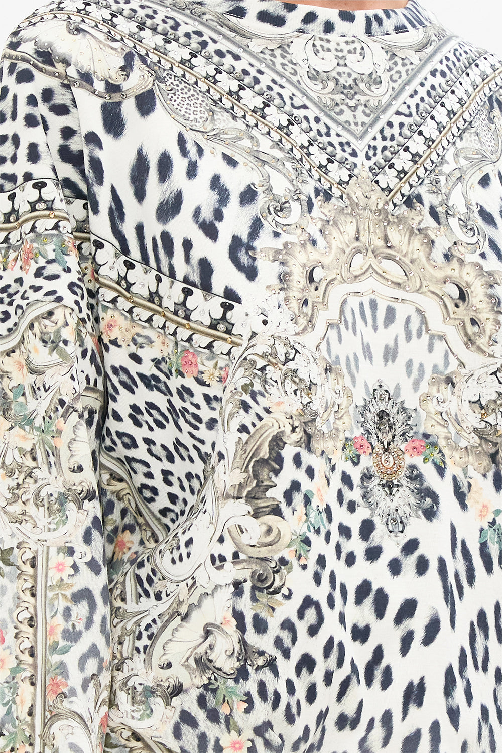 The CAMILLA TUCK DETAIL SWEATER - MULTI MARBLE HEAVEN in our  print.