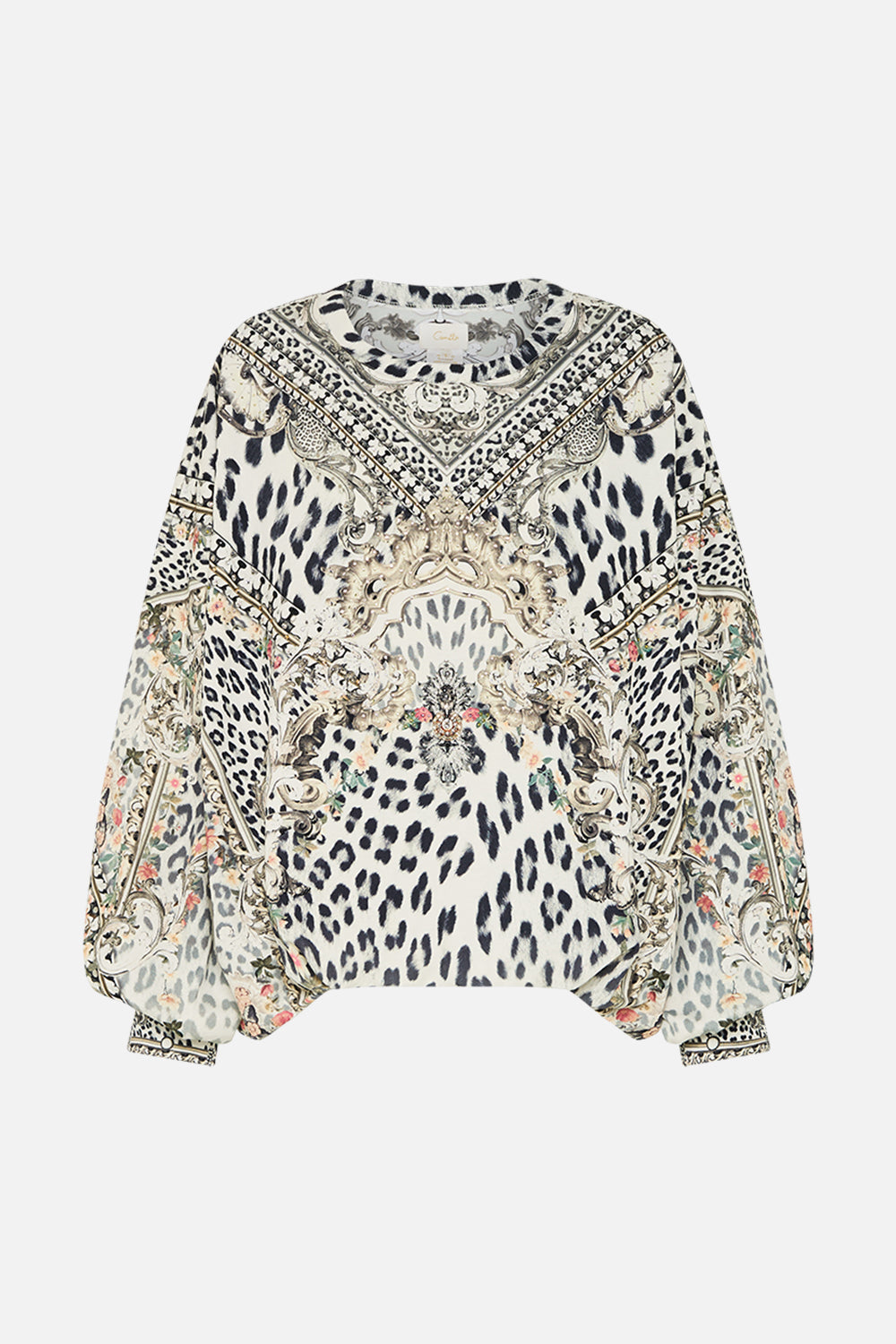 The CAMILLA TUCK DETAIL SWEATER - MULTI MARBLE HEAVEN in our  print.